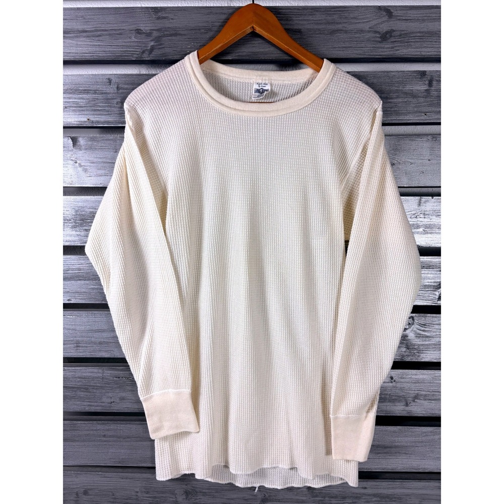 Vintage 90s JE Morgan Long Johns Shirt Mens L/M Cream Waffle Thermal USA NICE